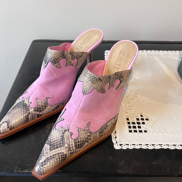 Schutz pink suede and snake print mule size 7.5 - Picture 1 of 5